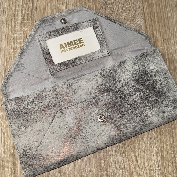 Aimee Kestenberg silver gray rose gold envelope wallet clutch NEW - Picture 4 of 7
